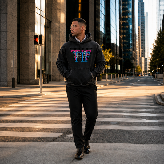 This Is For... Tri Founders Logo Snow Washed Oversized Fleece Hoodie – Black