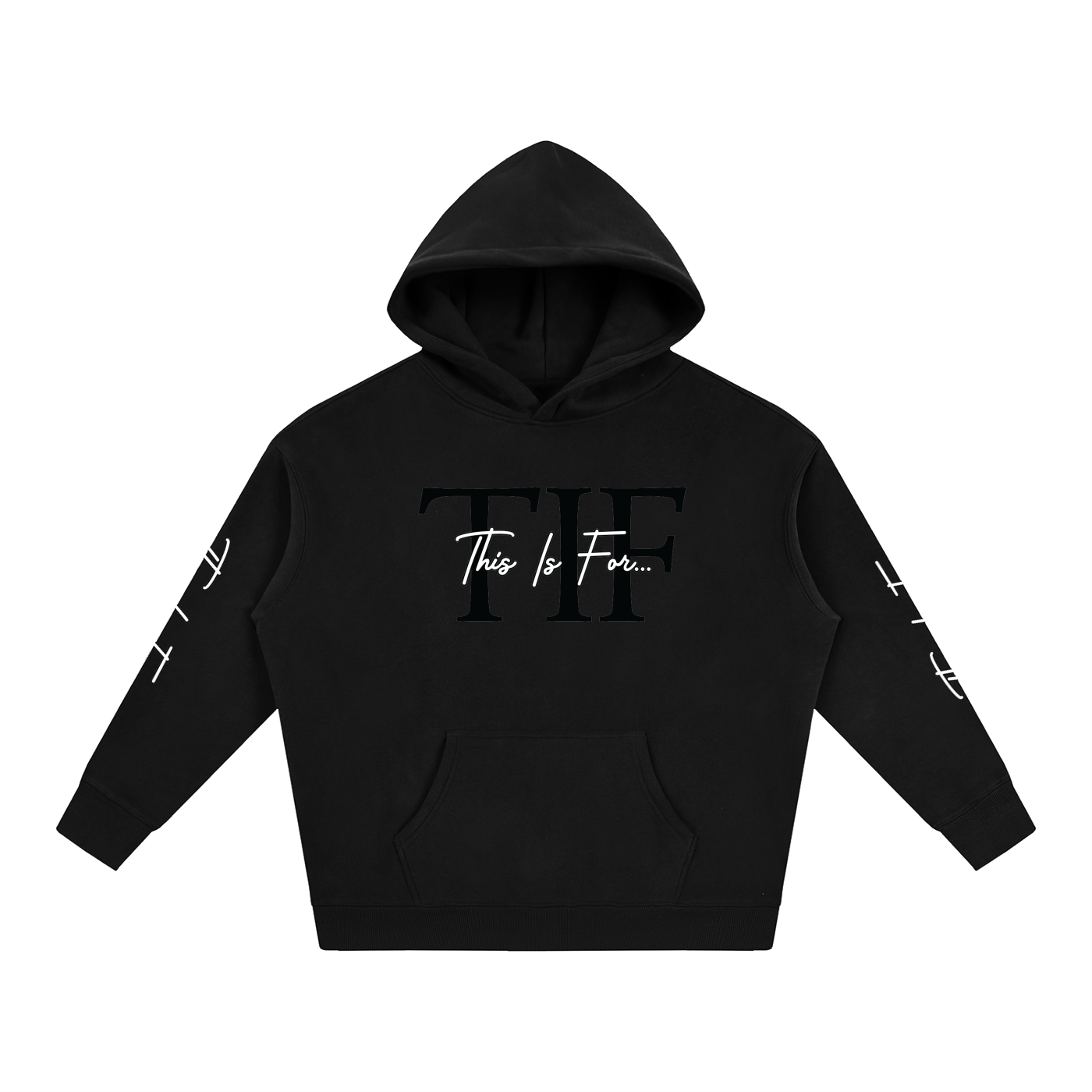 Black This Is For... Signature Black Logo Hoodie front view.