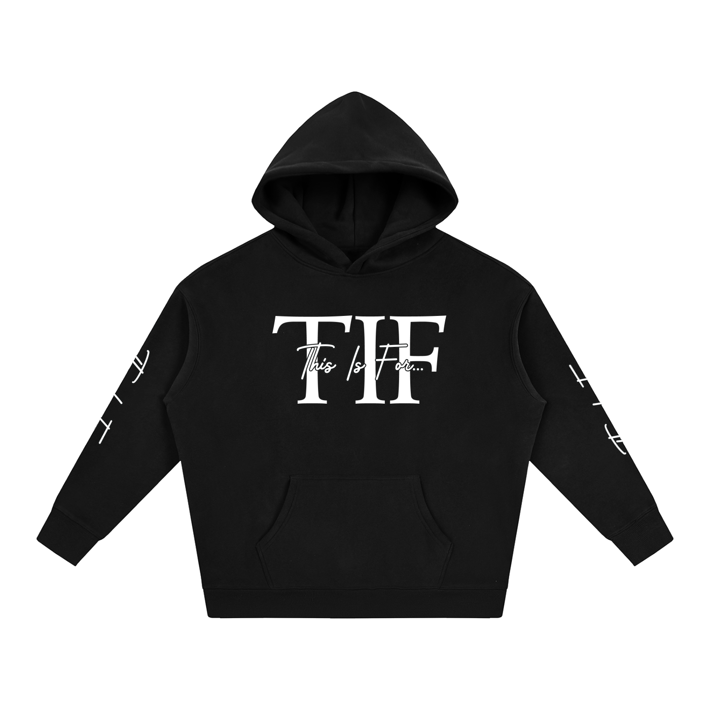 Black This Is For... Signature White Logo Hoodie front view.