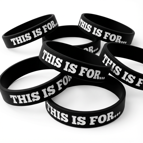 Multiple This Is For reminder wristbands in black on a white background