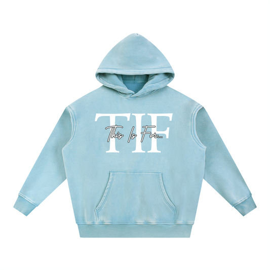 This Is For... Snow Washed Oversized Fleece Hoodie - Ice Blue Front View