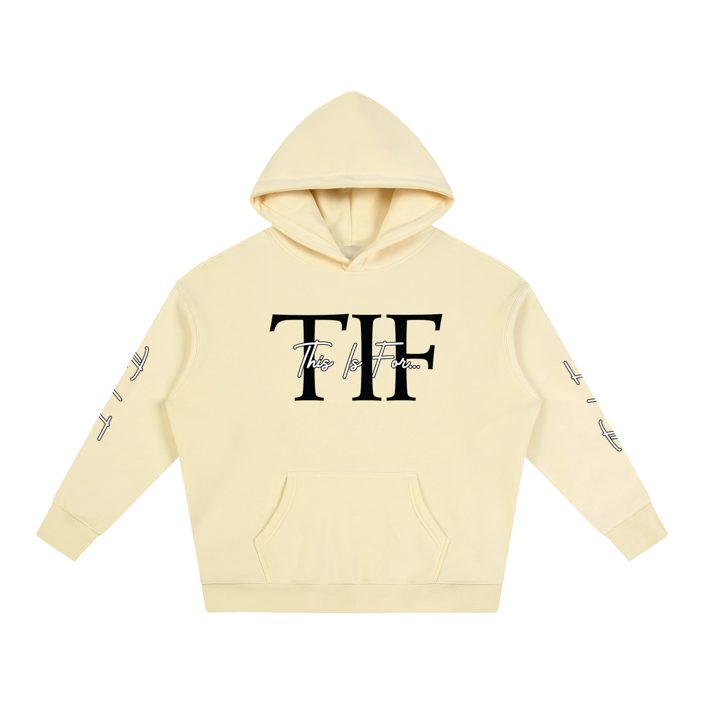 Apricot This Is For... Signature Black Logo Hoodie front view.
