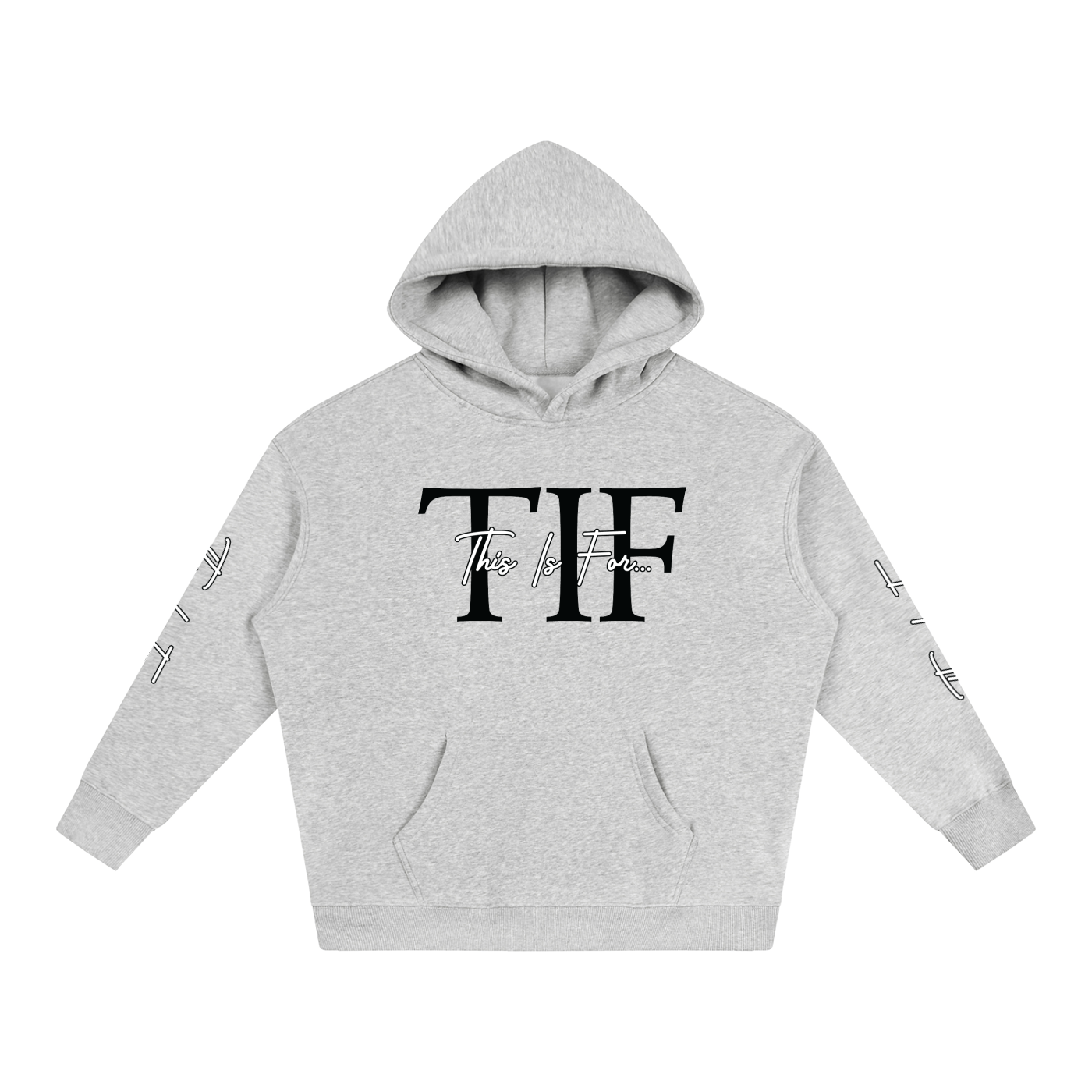 Flower Grey This Is For... Signature Black Logo Hoodie front view.