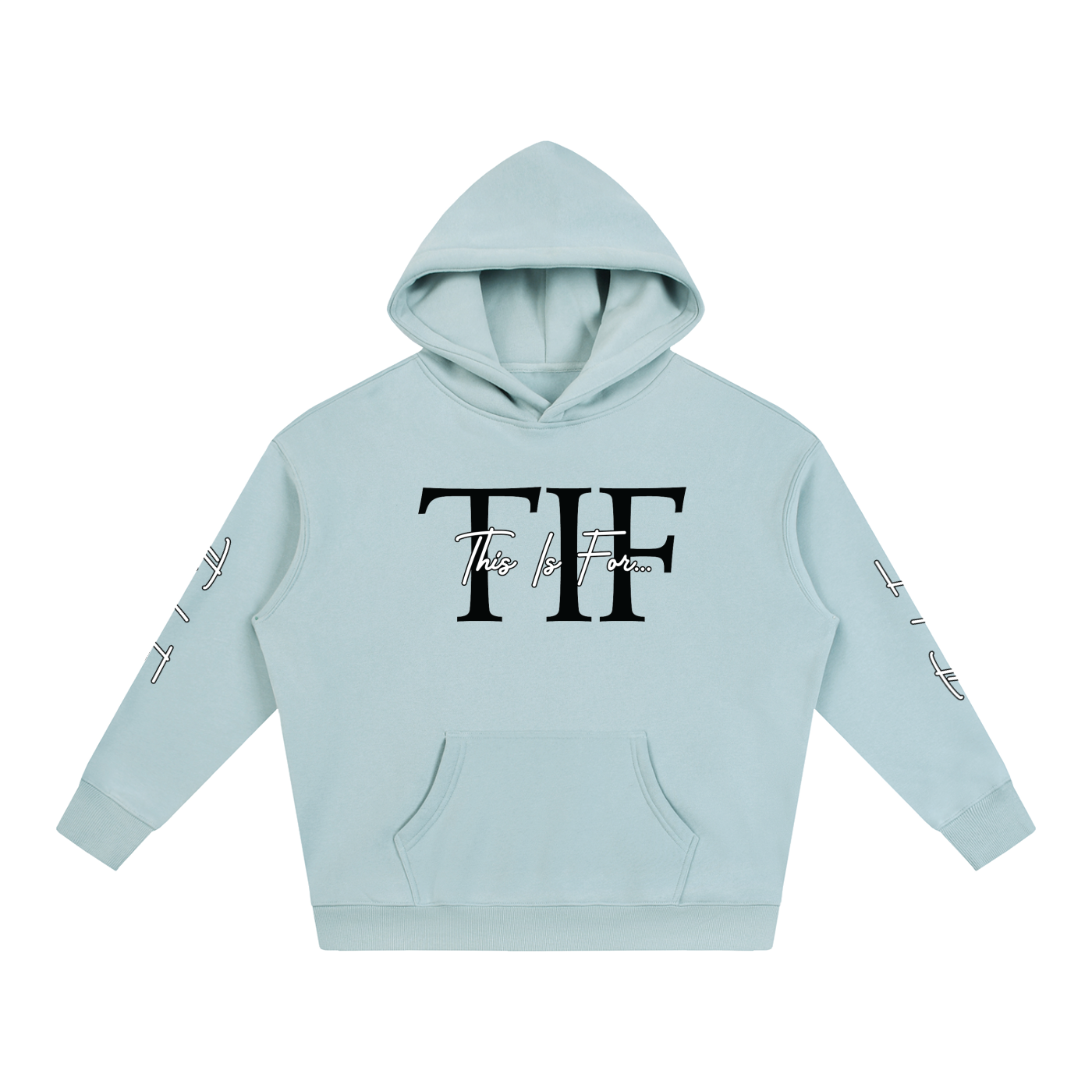 Light Blue This Is For... Signature Black Logo Hoodie front view.
