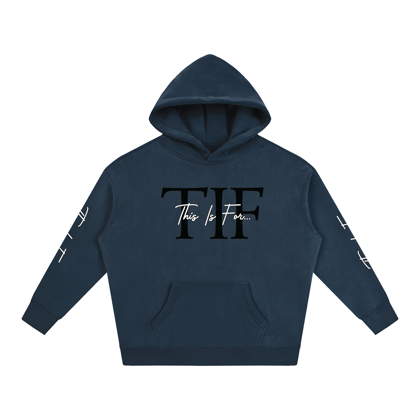 Navy This Is For... Signature Black Logo Hoodie front view.