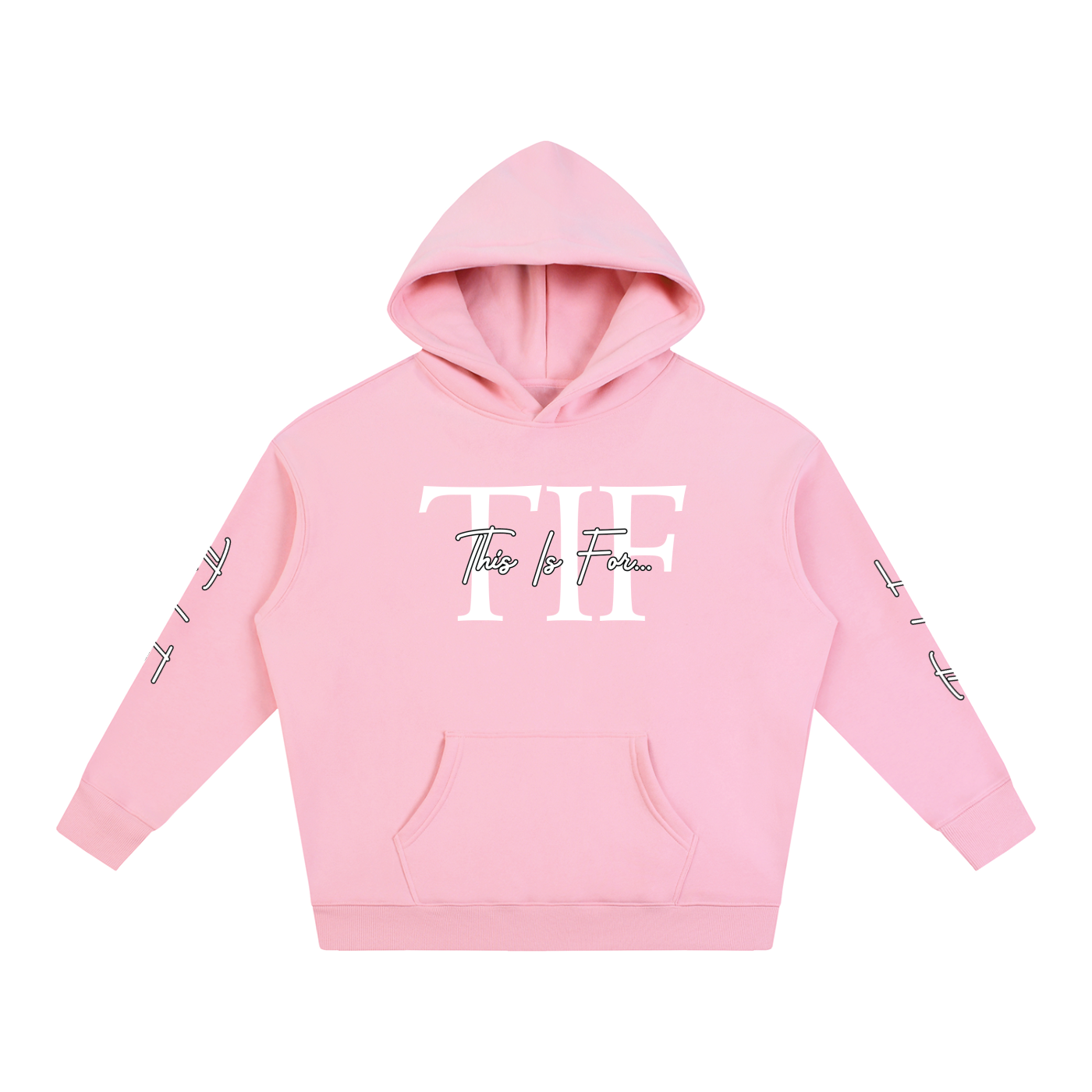 Pink This Is For... Signature White Logo Hoodie front view.